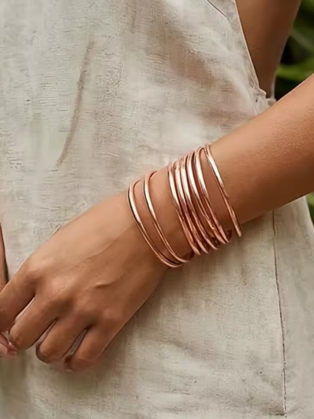 Rose Gold Rhodium Stackable Bangle Bracelet Set - Picture 3 of 3